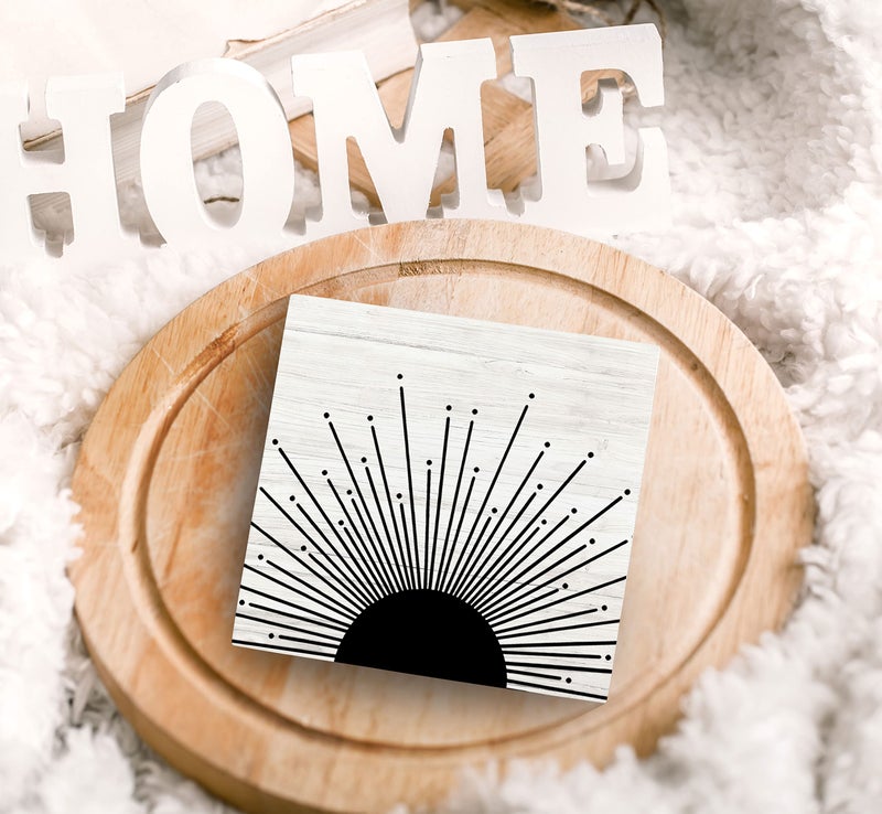 SRADMO Abstract Boho Black Sun Sunrise Sunset Sunshine Sunray Rustic Wood Box Sign Desk Decor, Boho Mid Century Modern Art Wooden Block Box Sign Decoration for Home Office Wall Shelf Table Decor - Image 5