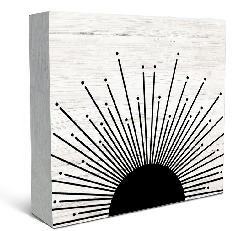 SRADMO Abstract Boho Black Sun Sunrise Sunset Sunshine Sunray Rustic Wood Box Sign Desk Decor, Boho Mid Century Modern Art Wooden Block Box Sign Decoration for Home Office Wall Shelf Table Decor - Image 1