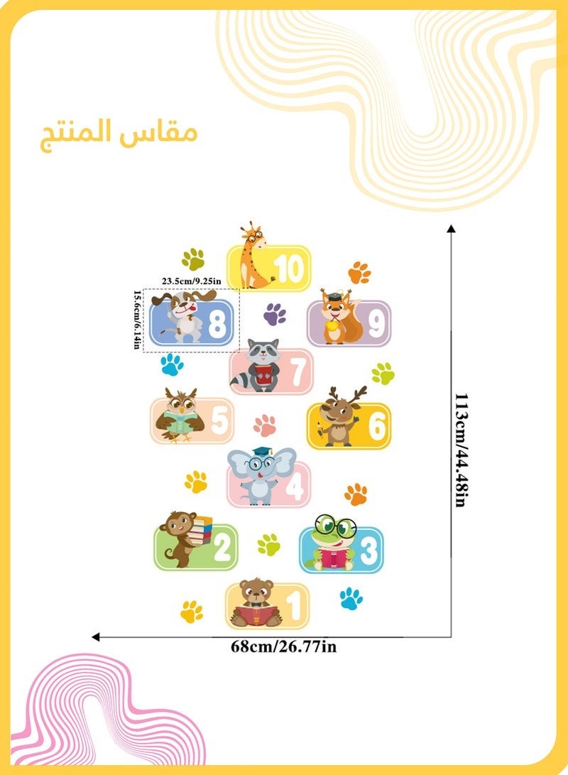 DURKU 3 Roll Animal Number Grid Floor Stickers with Colorful Animal Paw Prints, DIY Wall Stickers, Hopscotch Game Decals for Kids’ Bedroom, Classroom & Corridor Decor - Image 3