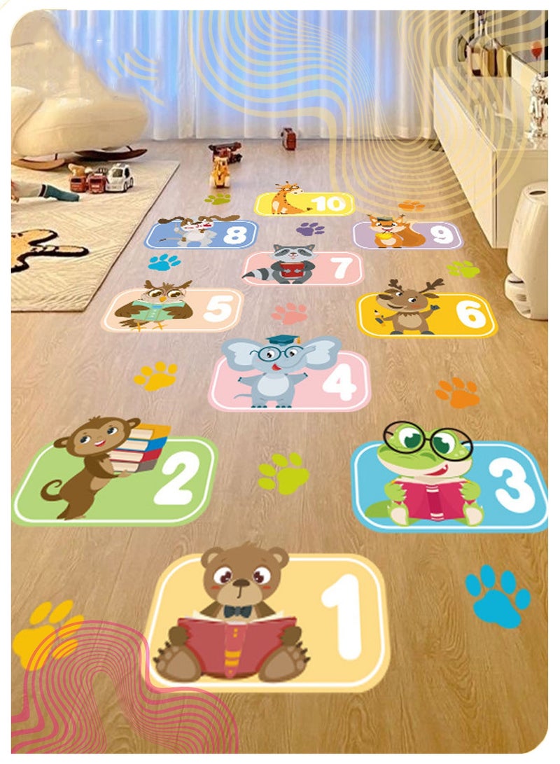 DURKU 3 Roll Animal Number Grid Floor Stickers with Colorful Animal Paw Prints, DIY Wall Stickers, Hopscotch Game Decals for Kids’ Bedroom, Classroom & Corridor Decor - Image 1