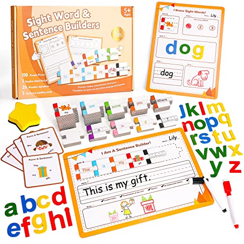 GiftAmaz 145 PCS Sentence Building for Kids Sight Word Games Puzzle Special Education Classroom Must Haves Montessori Grammar Reading Game Speech Therapy Cardboard Birthday Toys for Kindergarten - Image 1