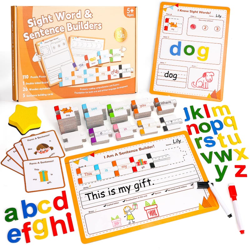 GiftAmaz 145 PCS Sentence Building for Kids Sight Word Games Puzzle Special Education Classroom Must Haves Montessori Grammar Reading Game Speech Therapy Cardboard Birthday Toys for Kindergarten - Image 4