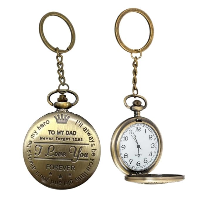 FowWelt Vintage Dad Embossed Clock Keychain, Metal Pocket Keyring | Best gift for Men, Dad - Transparent Dad - Image 1