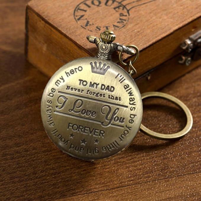 FowWelt Vintage Dad Embossed Clock Keychain, Metal Pocket Keyring | Best gift for Men, Dad - Transparent Dad - Image 4