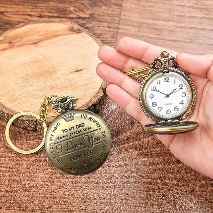 FowWelt Vintage Dad Embossed Clock Keychain, Metal Pocket Keyring | Best gift for Men, Dad - Transparent Dad - Image 2