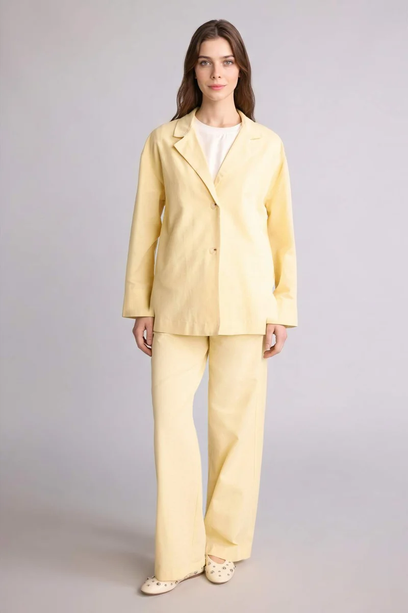 ديفاكتو Relax Fit Linen Blended Long Sleeve Tunic