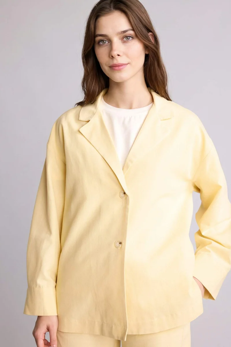 ديفاكتو Relax Fit Linen Blended Long Sleeve Tunic