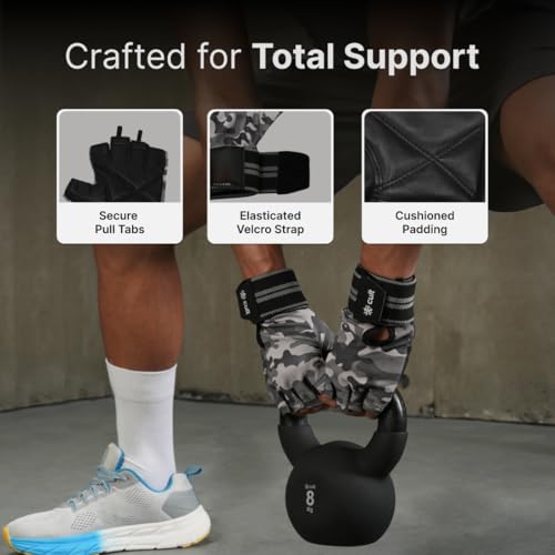 CULT Workout Gym Gloves for Men & Women – Durable Protective Gear with Anti-Slip Leather Grip, Breathable Lycra, Sweat-Absorbent & Half-Finger Design for Weightlifting, Strength Training - Camo - Image 5