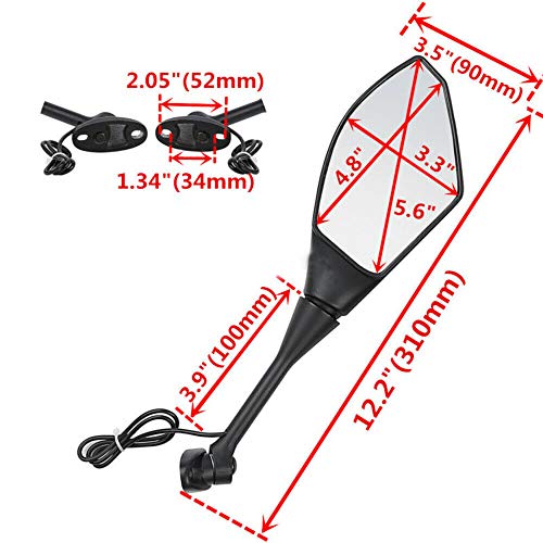 Rich Choices Motorcycle LED Turn Signal Rearview Mirrors Compatible with 2011 2013 Honda CBR250R CBR 600 RR (Gloss Black+Smoke Len#1) - Image 5