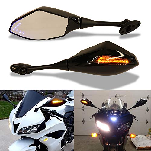 Rich Choices Motorcycle LED Turn Signal Rearview Mirrors Compatible with 2011 2013 Honda CBR250R CBR 600 RR (Gloss Black+Smoke Len#1) - Image 1