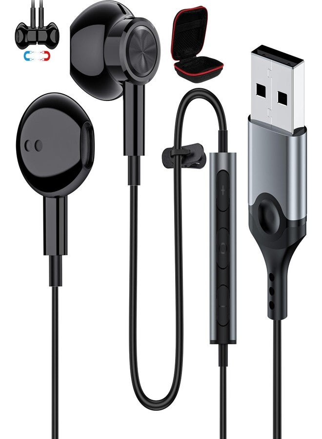 ASKUBSKU سماعات أذن مزودة بميكروفون للكمبيوتر، سماعات أذن USB للكمبيوتر، سماعة رأس سلكية مع تحكم في مستوى الصوت، سماعات رأس USB بميكروفون عازل للضوضاء للكمبيوتر المحمول، ديل، لينوفو، آي ماك، بلاي ستيشن 5، سويتش، أسود، طول السلك 7.5 قدم - Image 1