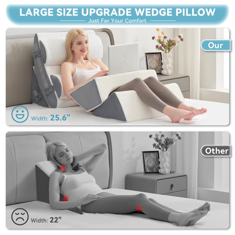 Kingfun 6PCS Orthopedic Bed Wedge Pillow Set for Headboard, Post Surgery Memory Foam Support Pillows for Back, Neck and Leg Pain Relief, Adjustable Triangle Pillow - Acid Reflux, Anti Snoring & GERD - Image 3