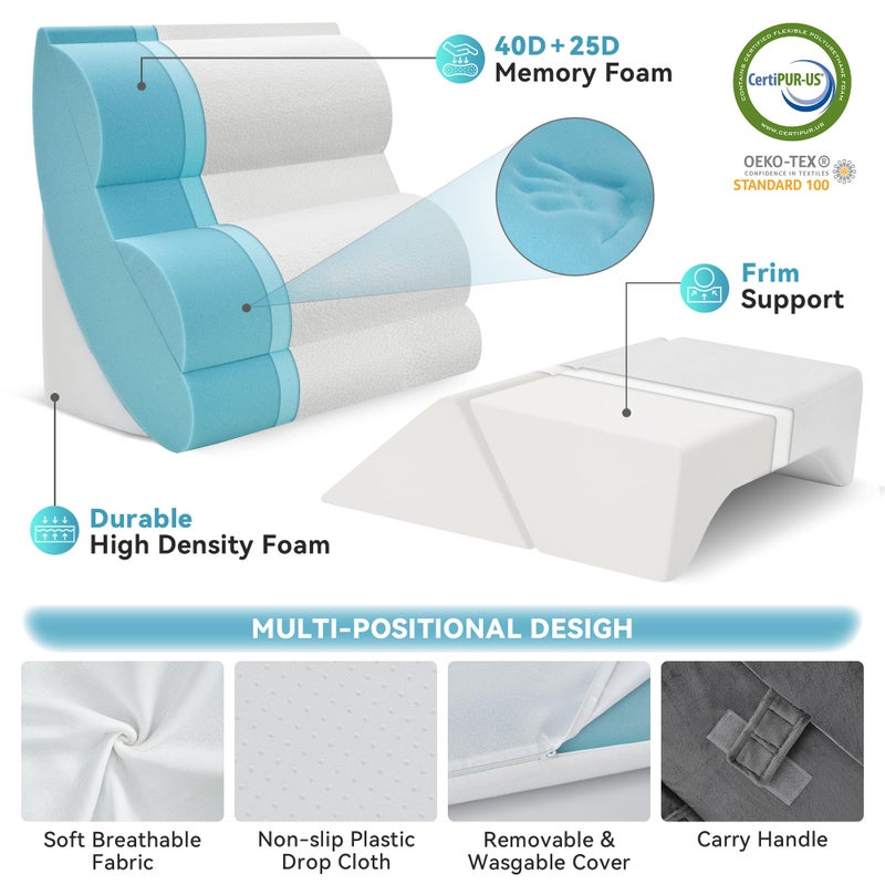 Kingfun 6PCS Orthopedic Bed Wedge Pillow Set for Headboard, Post Surgery Memory Foam Support Pillows for Back, Neck and Leg Pain Relief, Adjustable Triangle Pillow - Acid Reflux, Anti Snoring & GERD - Image 2