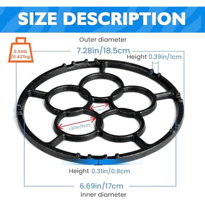 ريحني حلقة عمل لموقد الغاز، قطعتان من حلقات مخفض موقد الغاز من الحديد الزهر لإناء القهوة، حامل حلقة عمل لموقد الغاز، حوامل ثلاثية غير قابلة للانزلاق لأسطح عمل المطبخ، أواني ساخنة 182 سم - Image 5