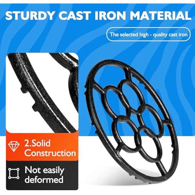 ريحني حلقة عمل لموقد الغاز، قطعتان من حلقات مخفض موقد الغاز من الحديد الزهر لإناء القهوة، حامل حلقة عمل لموقد الغاز، حوامل ثلاثية غير قابلة للانزلاق لأسطح عمل المطبخ، أواني ساخنة 182 سم - Image 4