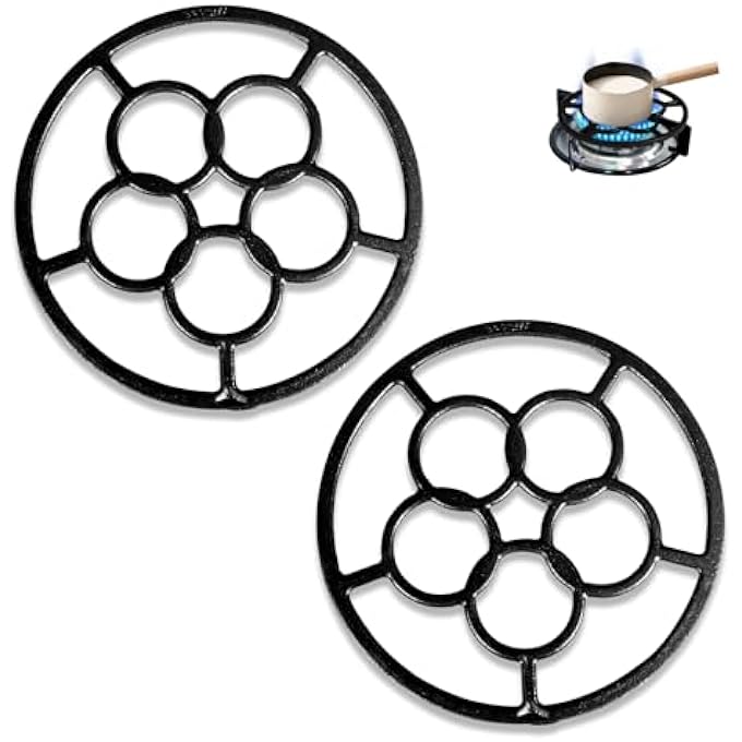 ريحني حلقة عمل لموقد الغاز، قطعتان من حلقات مخفض موقد الغاز من الحديد الزهر لإناء القهوة، حامل حلقة عمل لموقد الغاز، حوامل ثلاثية غير قابلة للانزلاق لأسطح عمل المطبخ، أواني ساخنة 182 سم - Image 1