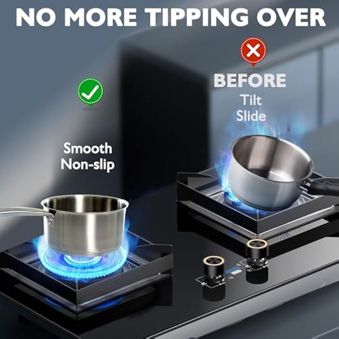 ريحني حلقة عمل لموقد الغاز، قطعتان من حلقات مخفض موقد الغاز من الحديد الزهر لإناء القهوة، حامل حلقة عمل لموقد الغاز، حوامل ثلاثية غير قابلة للانزلاق لأسطح عمل المطبخ، أواني ساخنة 182 سم - Image 3