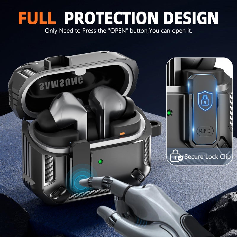 MCTOPZO Lock Fit Designed for Samsung Galaxy Buds3 FE (2025) / Buds3 Pro (2024) / Buds 3 Case (2024),with Cleaning kit Full Body Shockproof Carbon Fiber Protection Design - Image 3