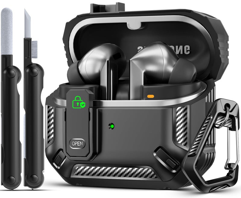 MCTOPZO Lock Fit Designed for Samsung Galaxy Buds3 FE (2025) / Buds3 Pro (2024) / Buds 3 Case (2024),with Cleaning kit Full Body Shockproof Carbon Fiber Protection Design - Image 1