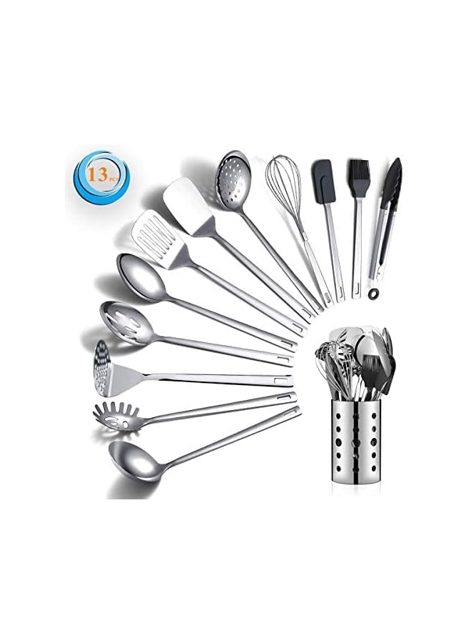 PROMASS Stainless Steel Cooking Utensils Set, 13 Pieces Kitchen Utensils Set, Kitchen Tools Set with Utensil Holder Non-Stick and Heat Resistant,Dishwasher Safe, Easy to Clean (13 Packs) - Image 1