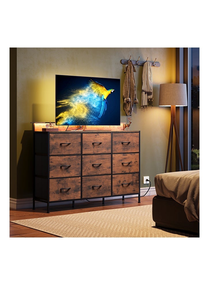 إن كي أكس خزانة تخزين ذات تسعة أدراج لغرفة المنزل الداخلية، مقاس 47 بوصة، لون بني - Image 3