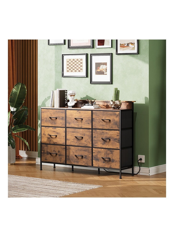 إن كي أكس خزانة تخزين ذات تسعة أدراج لغرفة المنزل الداخلية، مقاس 47 بوصة، لون بني - Image 2