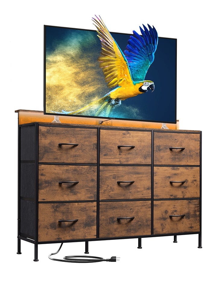 إن كي أكس خزانة تخزين ذات تسعة أدراج لغرفة المنزل الداخلية، مقاس 47 بوصة، لون بني - Image 1