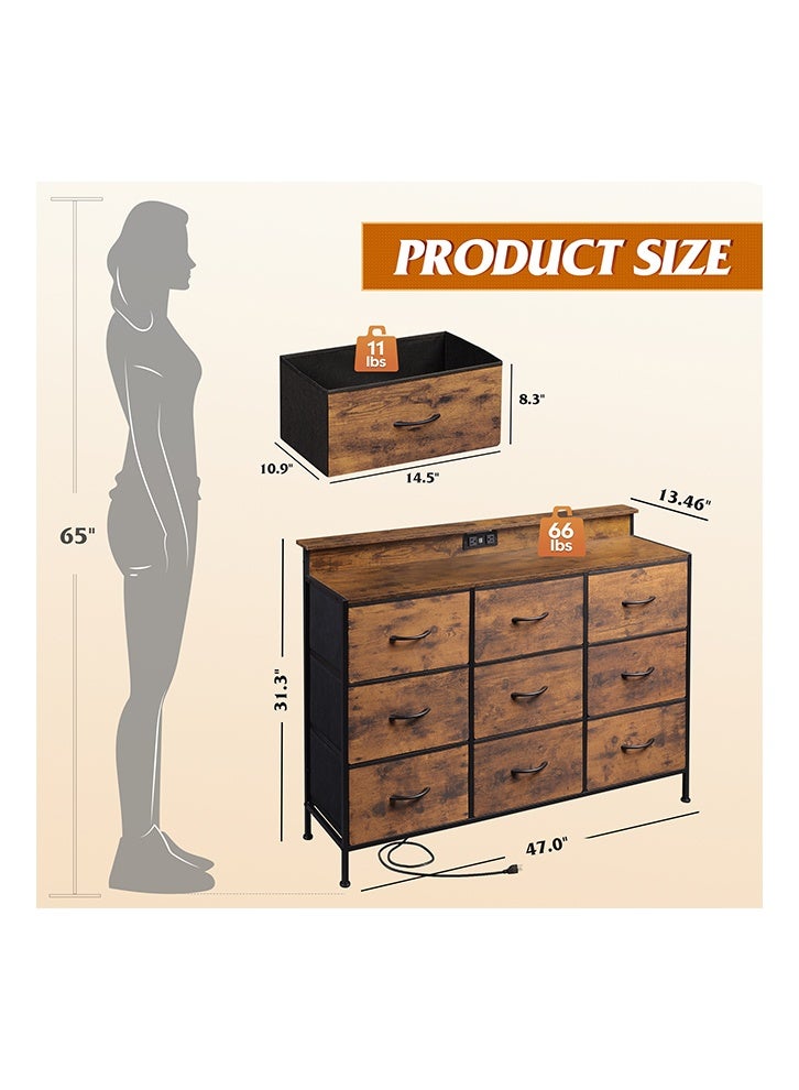 إن كي أكس خزانة تخزين ذات تسعة أدراج لغرفة المنزل الداخلية، مقاس 47 بوصة، لون بني - Image 5