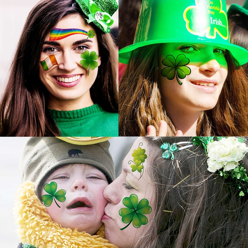 VANTATY 32 Sheets 248+ PCS St Patricks Day Tattoos For Kids Girls Boys Women Men Adults, Saint St. Patrick's Day Accessories Shamrock Temporary Tattoo Stickers, Lucky Clover Tattoo Irish Party Favor - Image 3