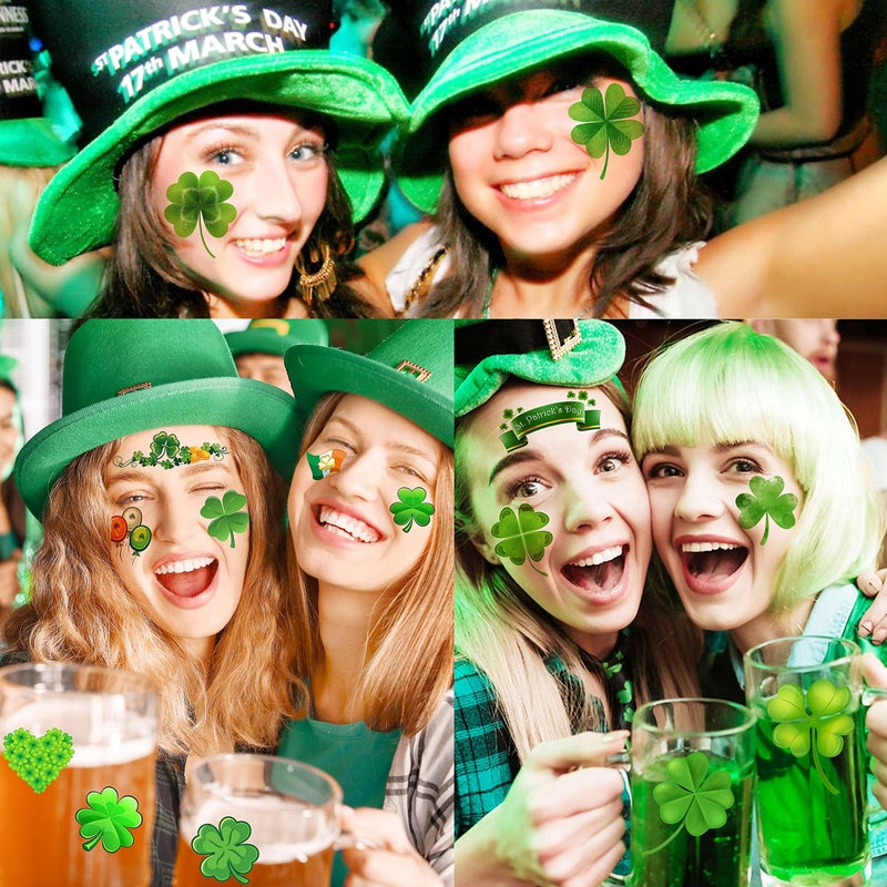 VANTATY 32 Sheets 248+ PCS St Patricks Day Tattoos For Kids Girls Boys Women Men Adults, Saint St. Patrick's Day Accessories Shamrock Temporary Tattoo Stickers, Lucky Clover Tattoo Irish Party Favor - Image 2