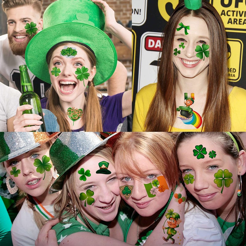 VANTATY 32 Sheets 248+ PCS St Patricks Day Tattoos For Kids Girls Boys Women Men Adults, Saint St. Patrick's Day Accessories Shamrock Temporary Tattoo Stickers, Lucky Clover Tattoo Irish Party Favor - Image 4
