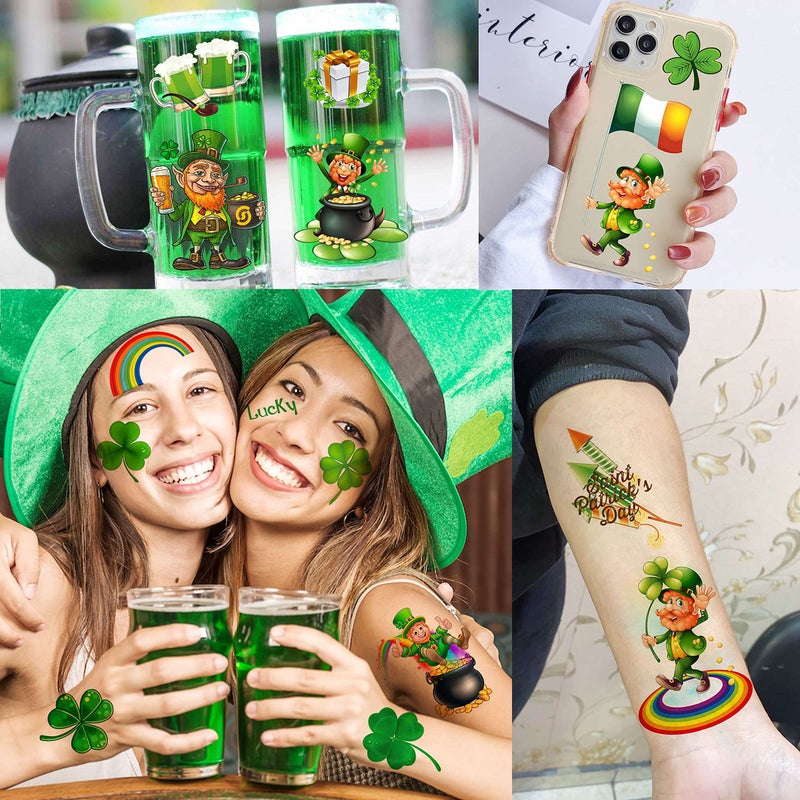 VANTATY 32 Sheets 248+ PCS St Patricks Day Tattoos For Kids Girls Boys Women Men Adults, Saint St. Patrick's Day Accessories Shamrock Temporary Tattoo Stickers, Lucky Clover Tattoo Irish Party Favor - Image 5