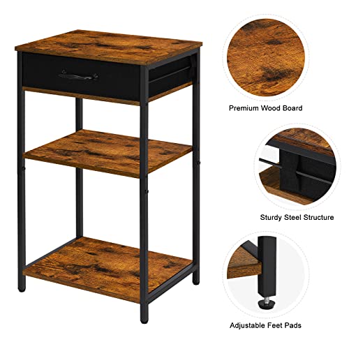 BTY Printer Stand with Storage 3 Tier Home Printer Table with Drawers Multifunctional Under Desk Printer Shelf Holder Industrial End Table Nightstand for Fax Machine Scanner Files Brown - Image 4