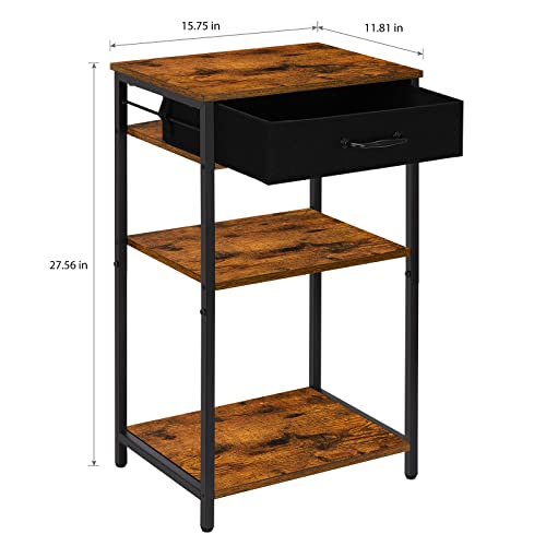BTY Printer Stand with Storage 3 Tier Home Printer Table with Drawers Multifunctional Under Desk Printer Shelf Holder Industrial End Table Nightstand for Fax Machine Scanner Files Brown - Image 2