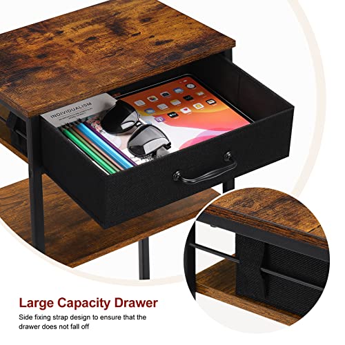 BTY Printer Stand with Storage 3 Tier Home Printer Table with Drawers Multifunctional Under Desk Printer Shelf Holder Industrial End Table Nightstand for Fax Machine Scanner Files Brown - Image 3