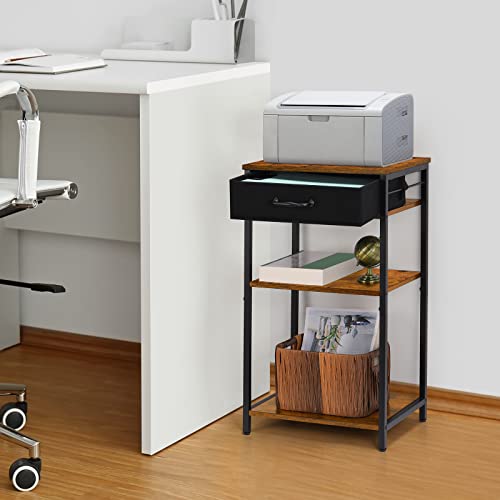 BTY Printer Stand with Storage 3 Tier Home Printer Table with Drawers Multifunctional Under Desk Printer Shelf Holder Industrial End Table Nightstand for Fax Machine Scanner Files Brown - Image 5