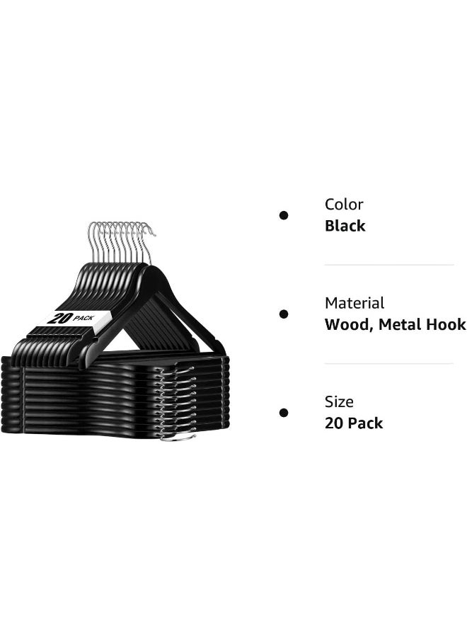 HOUSE DAY - HOUSE DAY Wooden Hanger 16 Pack Wooden Suit Hanger Non-Slip Cloth Hangers Wooden Clothes Hanger Smooth Finish Wooden Coat Hanger Premium Wooden Hangers for Clothes Dress Suit (Black) - Image 1