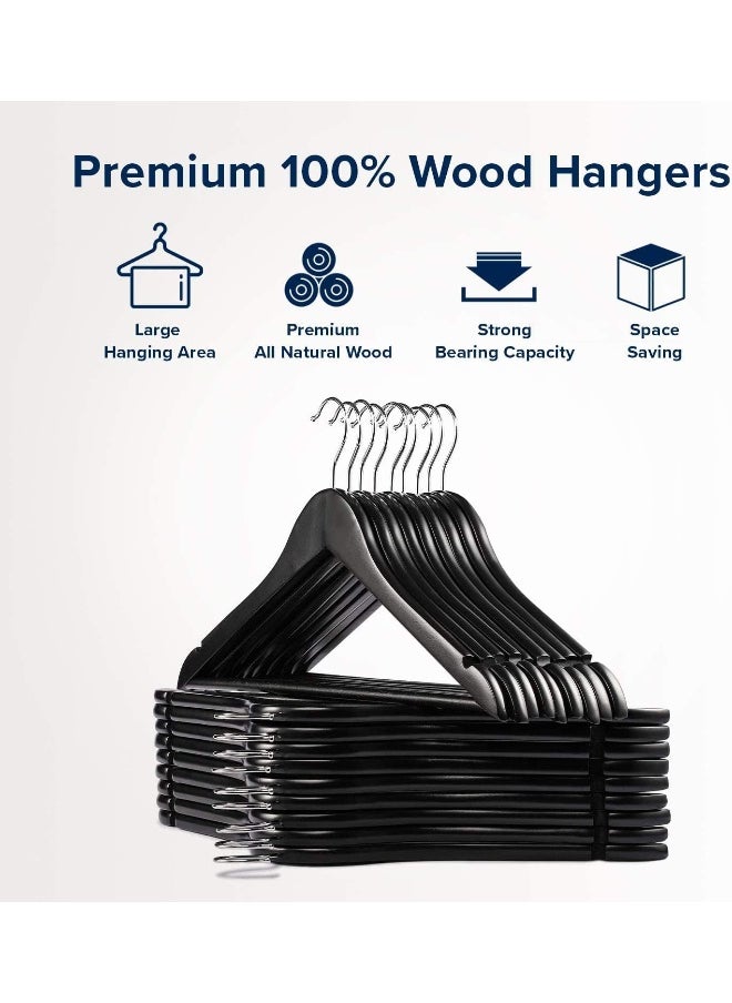 HOUSE DAY - HOUSE DAY Wooden Hanger 16 Pack Wooden Suit Hanger Non-Slip Cloth Hangers Wooden Clothes Hanger Smooth Finish Wooden Coat Hanger Premium Wooden Hangers for Clothes Dress Suit (Black) - Image 1