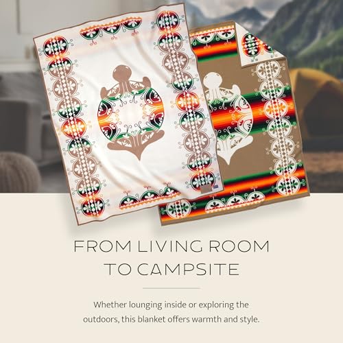 Pendleton The Legendary Collection Jacquard Robe Blanket - 64" x 80", Wool Cotton Throw Blanket, Reversible, Wool Felt Binding, Breathable, Napped, Great for Home and Travel - Creation Turtle - Image 3