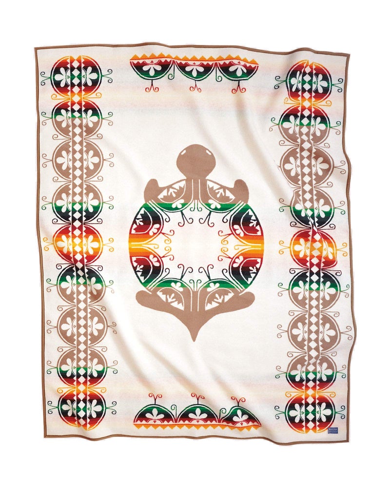 Pendleton The Legendary Collection Jacquard Robe Blanket - 64" x 80", Wool Cotton Throw Blanket, Reversible, Wool Felt Binding, Breathable, Napped, Great for Home and Travel - Creation Turtle - Image 1