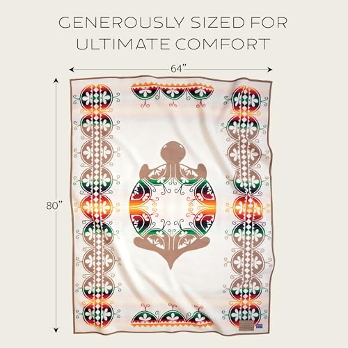 Pendleton The Legendary Collection Jacquard Robe Blanket - 64" x 80", Wool Cotton Throw Blanket, Reversible, Wool Felt Binding, Breathable, Napped, Great for Home and Travel - Creation Turtle - Image 5