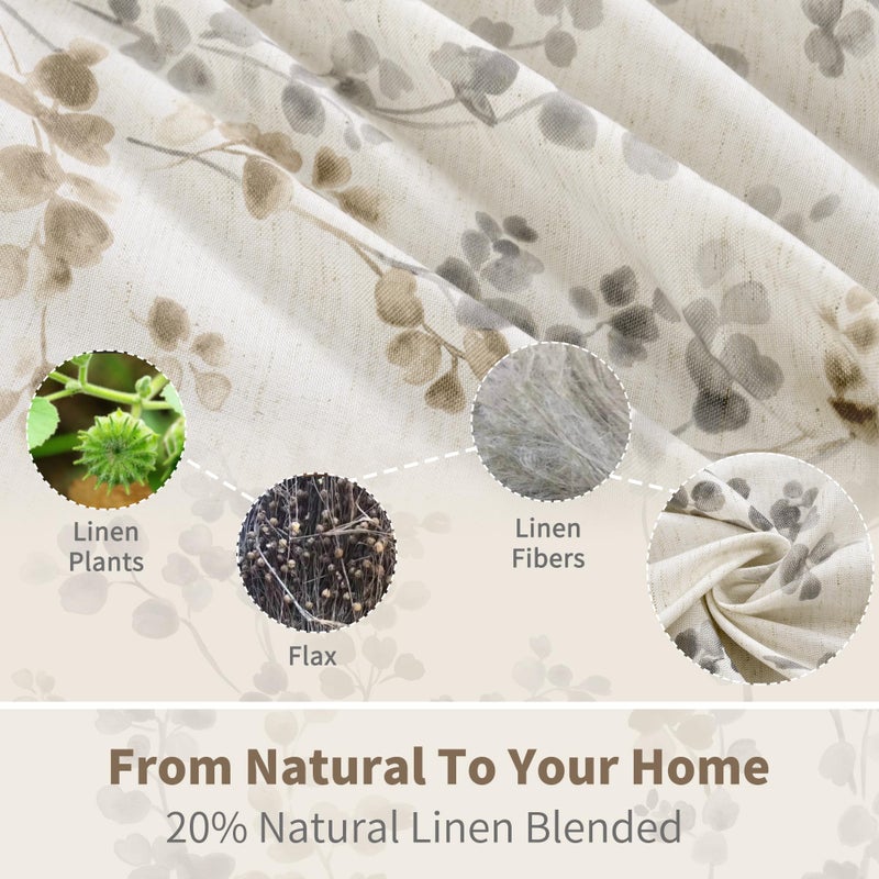 BGment Linen Curtains for Living Room 63 Inch Length 2 Panels Floral Leaf Pattern  Light Filtering Window Privacy Curtains for Bedroom Boho Farmhouse Vintage  Each 52 Inch Wide  Terracotta - Image 3