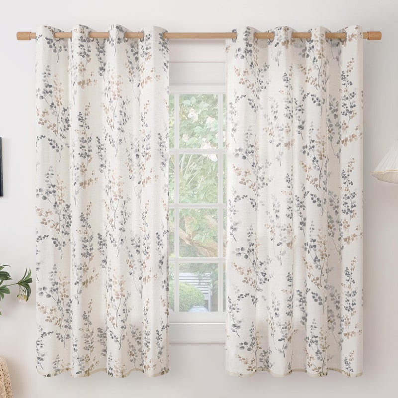 BGment Linen Curtains for Living Room 63 Inch Length 2 Panels Floral Leaf Pattern  Light Filtering Window Privacy Curtains for Bedroom Boho Farmhouse Vintage  Each 52 Inch Wide  Terracotta - Image 1