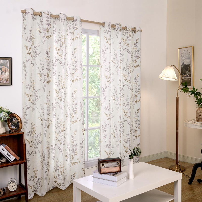 BGment Linen Curtains for Living Room 63 Inch Length 2 Panels Floral Leaf Pattern  Light Filtering Window Privacy Curtains for Bedroom Boho Farmhouse Vintage  Each 52 Inch Wide  Terracotta - Image 2