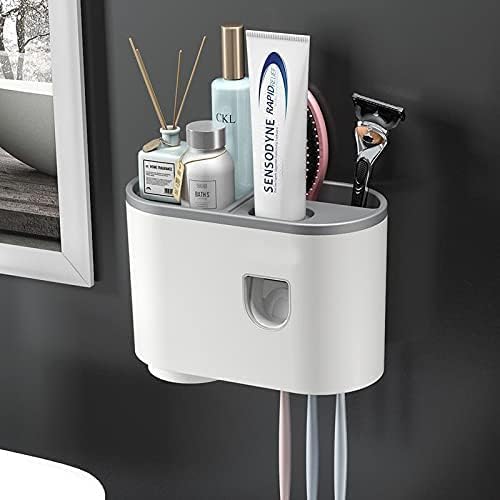 KRUPAVI Toothbrush Holder Wall Mounted, Automatic Toothpaste Dispenser Squeezer Kit with Holders for Bathroom-Shelf Magnetic Cups Toothpaste Holder Drawer Organizer Space Saver Easy to Clean (1Cup) - Image 1