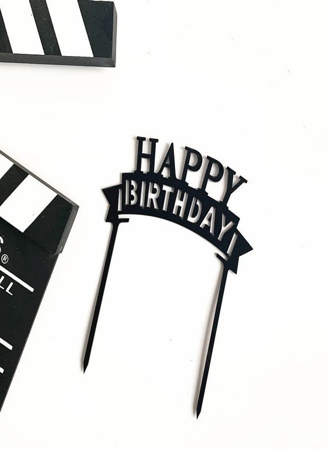 Hazyore Black Birthday Cake Topper, 6pcs Acrylic Birthday Cake Toppers Happy Birthday Cake Toppers for Birthday Decorations - Image 4