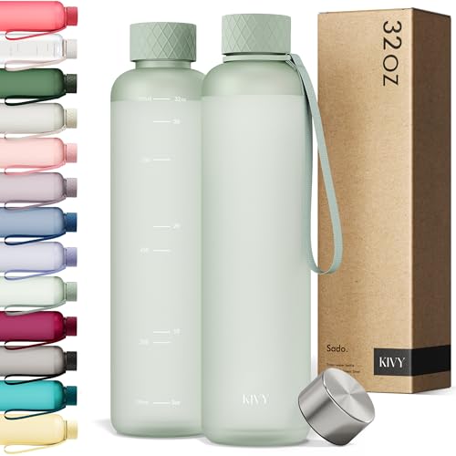 KIVY Slim Water Bottle 32oz Lightweight Shatterproof Fits Backpack Cupholder for Travel Sports School Gym Sage green water bottle no straw for Gym Screw top Dishwasher Safe - Image 1