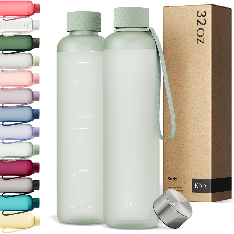 KIVY Slim Water Bottle 32oz Lightweight Shatterproof Fits Backpack Cupholder for Travel Sports School Gym Sage green water bottle no straw for Gym Screw top Dishwasher Safe - Image 2