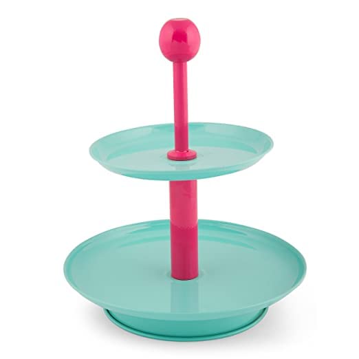 DECOR VIBES 2 Tier Cake Cupcake and Dessert Stand for Birthday Wedding Party Summer Baby Shower Graduation Tea Party Round Shaped ( Aqua Pink )