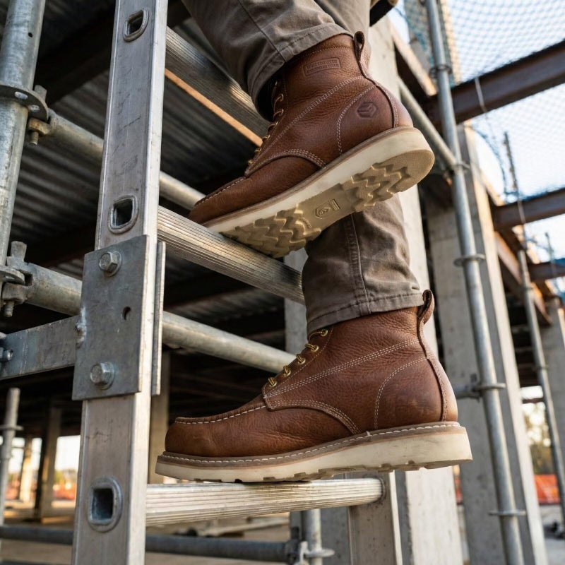 SUREWAY 6in Wedge Moc Soft/Steel Toe Work Boots for Men,Premium Full-Grain Leather,GoodyearWelt,Safety Work Boots/Shoes,Comfort Insole,Oil/Slip Resistant,EH Industrial Construction - Image 2